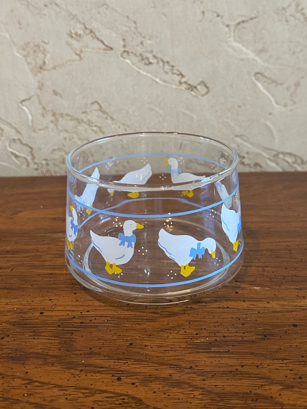 Vintage Country Goose with Blue Bow Glass Container Cottage Core Granny Core